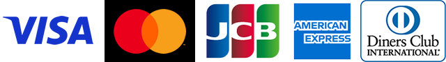 クレジット決済対応会社：VISA、Mastercard、JCB、AMERICAN EXPRESS、Diners Club
