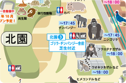 ゴリラモニュメント～ニシゴリラの家族と写真を撮ろう～場所付近の東山動植物園の園内MAP